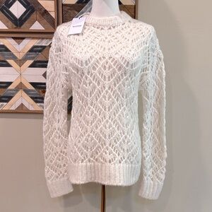 NAADAM Luxe Cashmere Blend Open Stitch Crew Sweater Ivory XS NWT